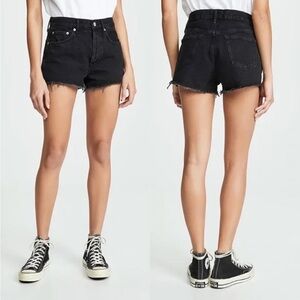 AGOLDE Womens Parker Denim Fray‎ Hem Shorts Faded Black Button Fly Festival 27